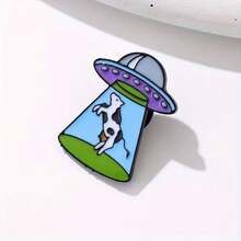 精美太空飞船与奶牛珐琅胸针 - 可爱嘻哈风格，合金材质，休闲装扮或派对的完美之选 - 彩色 - 查看 8