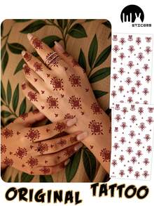 2 miếng dán hình xăm henna hoa văn gợi cảm màu nâu, đỏ, đỏ tía cho ngón chân và bàn tay, hình xăm tạm thời không thấm nước dành cho nữ, hình xăm hoa văn cho đám cưới, tiệc tùng. - Đỏ - Xem 8