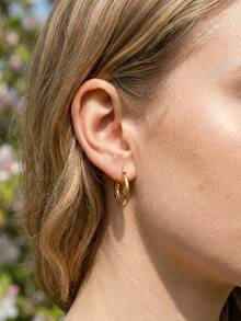 5 Pairs Assorted Earrings Set - Fashionable Luxury Geometric Pearl Earrings, Elegant Stainless Steel Earrings, Personalized Stainless Steel Jewelry, Classic Hoop Texture Earrings, Romantic Geometric Heart Earrings, Gold Earring Set, Retro Jewelry, Summer Beach Vacation Swimwear Accessories, Ideal For Valentine's Day, Birthday, Mother's Day Gifts - Gold - View 3