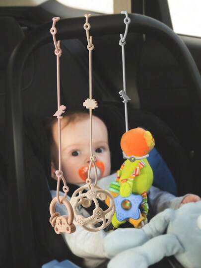 4pcs Silicone Straps For Teether, Cartoon Dinosaurs Shape Anti-Lost Adjustable Pacifier Chain, Baby Silicon Nipple Holder Stroller Accessories