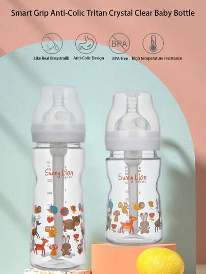 1pc/2pcs/3pcs Tritan Crystal Clear Baby Bottles, 180ml, Easy Grip Anti-Colic Design, Silicone Nipple, Heat Resistant & Leak Proof, 5cm Diameter, Transparent Bottle Body, Suitable For Infant & Toddler Feeding
