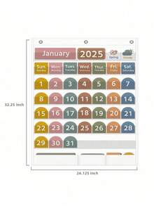 2026年大号学生教室日历口袋挂袋，包含年、月、日、周、天气、学习卡片，适用于教室、学校、家庭学习 - A - 查看 12