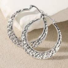 DIYCCPC Vintage Minimalist Round Copper Earrings, Classic Hoop Earrings, Exquisite Accessory For Daily Gatherings - Silver - View 4