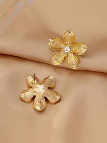1 Pair Fashionable Minimalist Elegant Versatile Exquisite Asymmetrical Floral Stud Earrings, Suitable For Daily Wear And Holiday Gifts - Yellow Gold - View 5