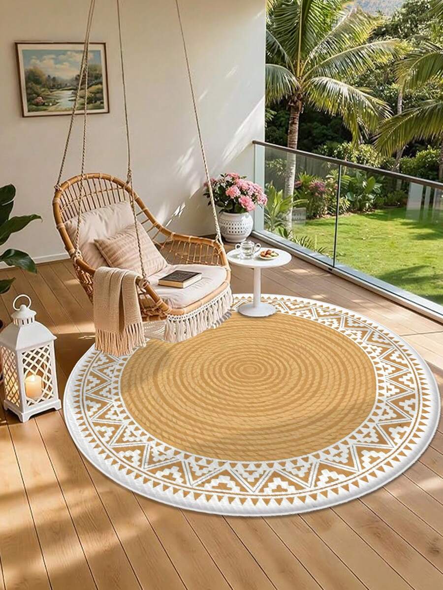 1pc Ultra-Thin Washable Plush Round Carpet, Minimalist Fresh Floral Pattern, Suitable For Patio, Garden, RV Camping, Indoor/Outdoor Use, Holiday Decor Rug | Natural Appearance Mat | Patio Carpet - Multicolor - View 1