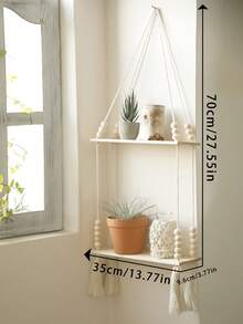 1pc Boho Style Wall Hanging Storage Rack, Woven Hanging Organizer, Aesthetic Home Decor, Minimalist Nordic Wall Mounted Storage Rack, Plant Display Shelf, Rustic Wall Hanging Storage Rack, Hanging Storage Rack, Suitable For Living Room, Bedroom, Bathroom, Kitchen, Balcony Decor, Plant Display Rack, Decorative Storage Rack, Modern Cozy Home Style, Space-Saving Wall Mounted Display Rack - Multicolor - View 6
