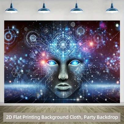 1 Piece Of 2D Background Cloth, Technology Future Data Network Art Background Cloth, Multifunctional Polyester Fabric Durable Background Screen, Holiday Gift, Suitable For Wall Mounted Living Room, Bedroom, Office Home Decoration/Outdoor Decoration/Studio Props/Party Decoration. Various Styles And Sizes Are Available For Selection.