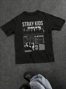 Boy Band Print Summer Tops,Y2K Vintage Style Short-Sleeved Tops, Tween Girl Clothes,Girl Clothes For Kids ,Ropa Para Niños,Girl Clothes For Kids,Graphic Tee, Summer Clothes,A Y2K Style Summer Top Perfect For Cool Girls. Comfortable And Breathable Children's Short-Sleeved T-Shirt. Suitable For Both Boys And Girls. - 黑色 - 查看 1