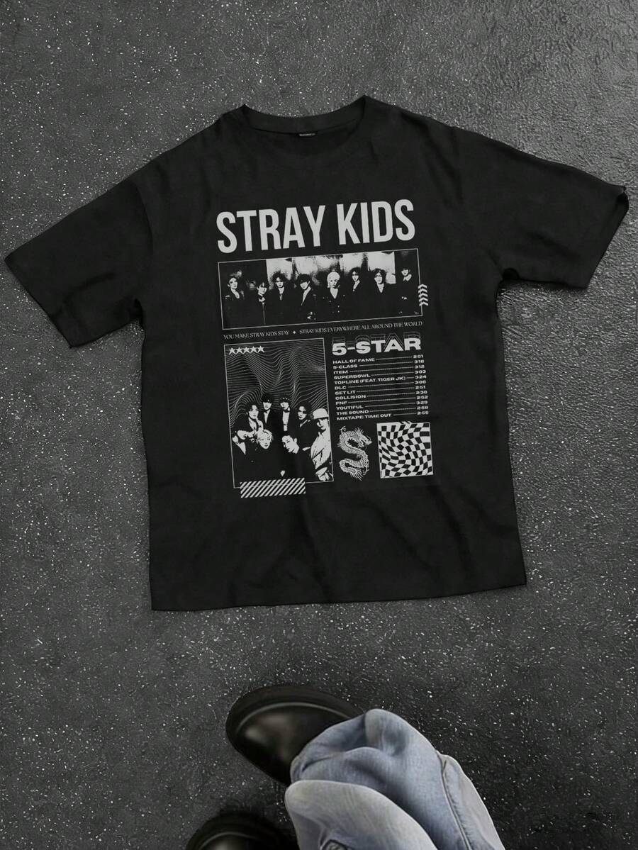 Boy Band Print Summer Tops,Y2K Vintage Style Short-Sleeved Tops, Tween Girl Clothes,Girl Clothes For Kids ,Ropa Para Niños,Girl Clothes For Kids,Graphic Tee, Summer Clothes,A Y2K Style Summer Top Perfect For Cool Girls. Comfortable And Breathable Children's Short-Sleeved T-Shirt. Suitable For Both Boys And Girls. - 黑色 - 查看 1