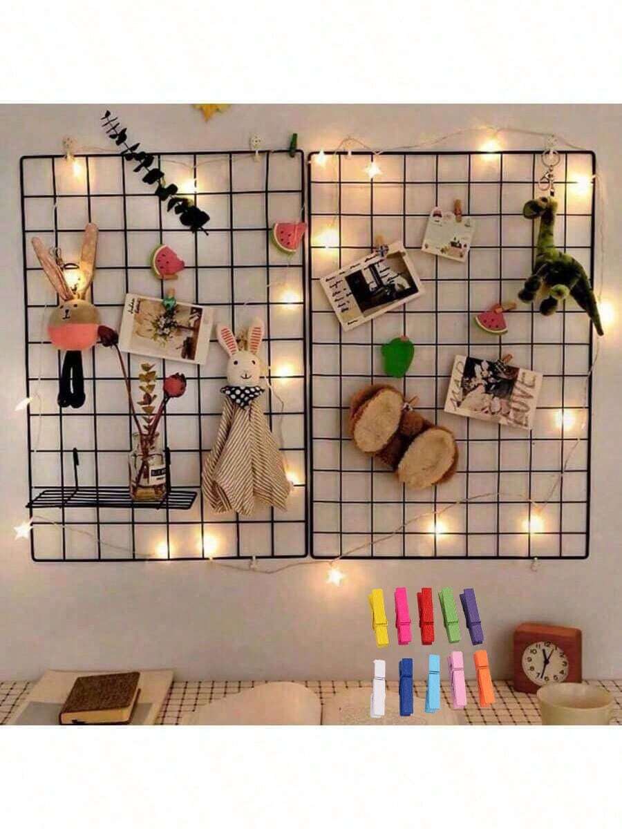 1片/2片金属照片墙网格板，装饰画展示架，金属丝网，照片墙，多尺寸网格板，墙面装饰，锻造网格，厨房用具收纳架，衣柜分类隔断，植物展示网格板