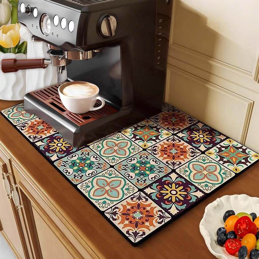 1pc 16 X 24 Inch Coffee Pot Mat, Rubber Backed Non-Slip Absorbent Pad For Countertop, Coffee Machine Mat For Kitchen - Multicolor - View 1