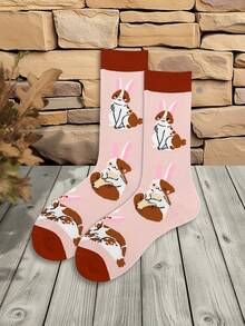 1 Pair Men's Rabbit Graphic Mid-Calf Socks, Animal Print Socks Suitable For Daily Wear - Multicolor - View 5