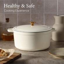 Enameled Cast Iron Dutch Oven Pot With Lid, Heavy-Duty Dutch Oven Sourdough Bread Baking, Braising, Stews, Roasting, Healthy &, Dual Handles, All Stovetop Compatible, Oven Up To 500° F, White - View 5