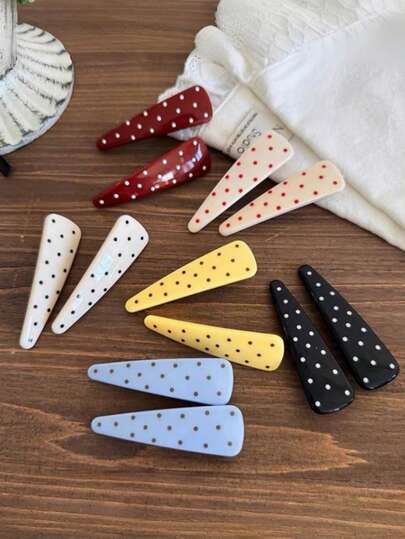 12pcs Minimalist Fresh Korean Style Dopamine Polka Dot Elegant Versatile Hair Clips For Teenage Girls, Side Bangs Hairpins Hair Accessories