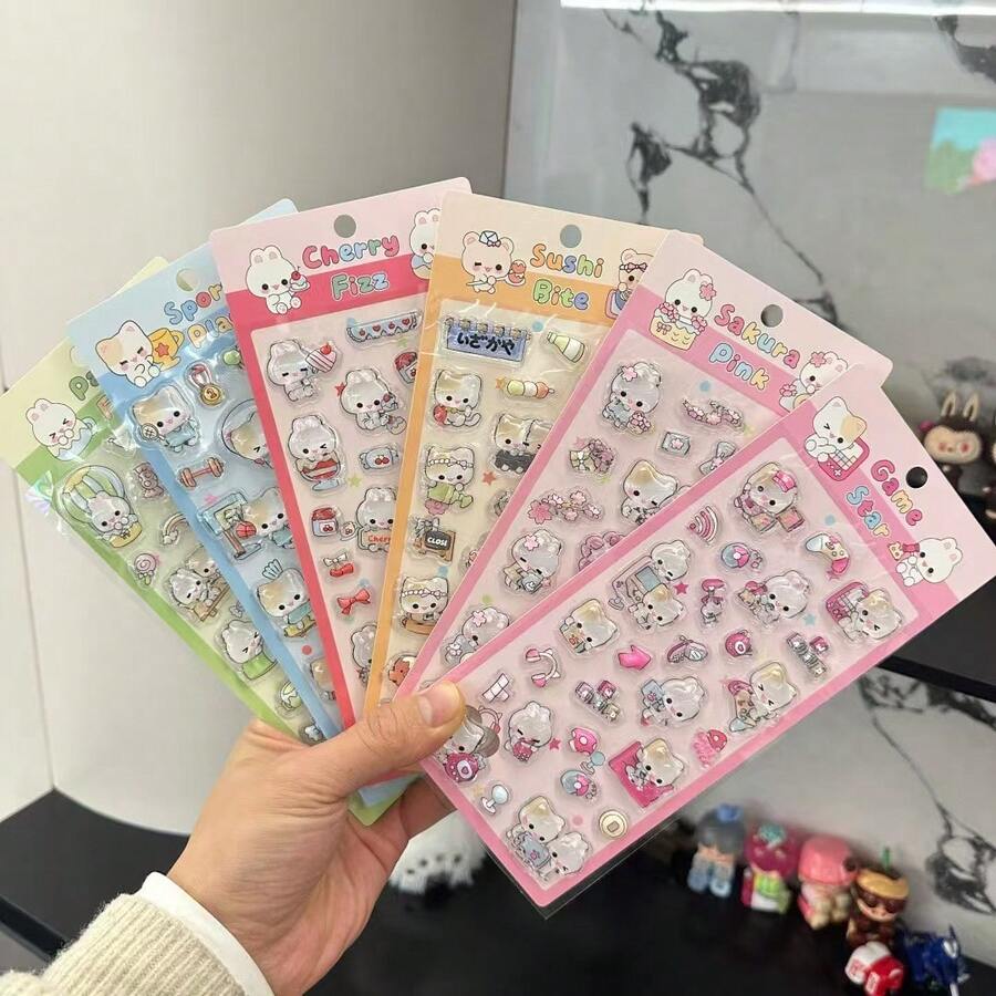 新款实心环氧树脂3D立体浮雕贴纸，流行卡通装饰贴纸，适用于DIY手机壳 - 彩色 - 查看 1