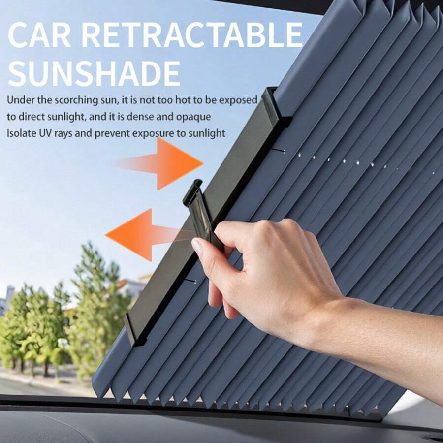 Ausziehbarer Sonnenschutz | Hocheffiziente Wärmeisolierung und UV-Schutz | Unverzichtbar für den Sommerfahrzeuginnenraum | Einfache Einzelzuginstallation, schützt den Innenraum vor Sonneneinstrahlung | Faltbares Design spart Platz für die Aufbewahrung | Geeignet für die meisten Limousinen und SUVs | Unverzichtbares Kfz-Zubehör für Frauen, Camping und Reiseparkplätze | Praktisch und komfortabel - hält Ihren Fahrzeuginnenraum angenehm kühl
