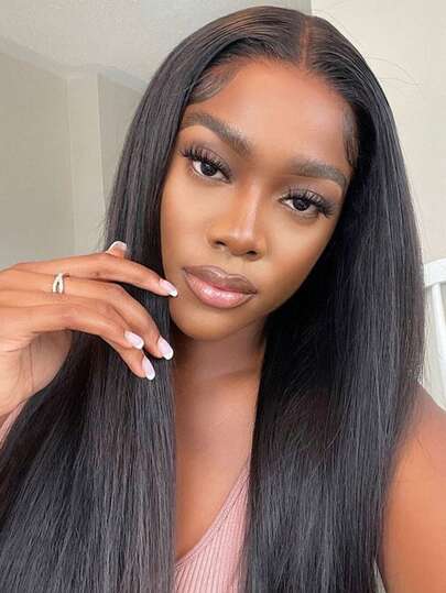 Tóc giả Wear&Go 6X4 thẳng, không cần keo, làm từ tóc thật, có ren trong suốt, đã được tỉa sẵn, màu đen tự nhiên, phù hợp cho người mới bắt đầu, chiều dài từ 14-34 inch.