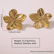 1pc Fashionable & Elegant Stainless Steel Floral Design Earrings, Suitable For Women's Daily Wear Or Important Occasions - Multicolor - View 2