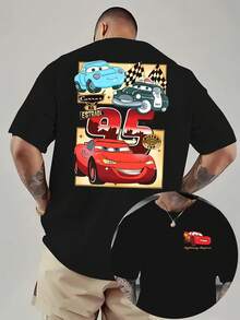 Disney Cars Lightning McQueen & Sally & Sheriff T-Shirt: Black Cotton Tee With Vintage Poster Style Graphic, Perfect For Cars Fans, Casual Wear And Gift - Black - View 1