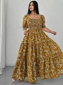 Đầm in họa tiết toàn thân thời trang thường ngày dành cho nữ cỡ lớn Mobula, thích hợp cho kỳ nghỉ, mặc hàng ngày, tiệc sinh nhật, hẹn hò, tiệc độc thân, du lịch, tiệc tựu trường, chất liệu vải dệt thanh lịch mùa hè. - Màu vàng - Xem 2