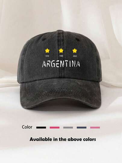 1顶“ARGENTINA”星形印花男女通用棒球帽，休闲棒球帽，可调节后扣，团队棒球帽，卡车帽，适合日常出行、团队建设、野餐、露营、徒步旅行、旅游和度假