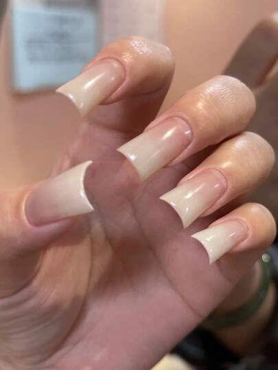 30pcs Duck Shaped Nail Stickers - Medium Fan-Shaped Nail Stickers, Elegant Milky White Ombre French Full Coverage Acrylic Nail Stickers, 15 Sizes, Suitable For Women's Nails, Manicure Supplies For Daily Work, Parties And Galas.