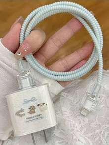 4pcs/Set Casing Pelindung Charger & Kabel TPU Baru dengan Motif Anjing & Pita Biru, Pelindung Kabel Pengisian Daya 18/20W Tahan Lama, Pengatur Kabel Anti-Patah, Cocok untuk Aksesoris Charger 16/15/13/14, Hadiah Lucu untuk Teman - Beraneka warna - View 2