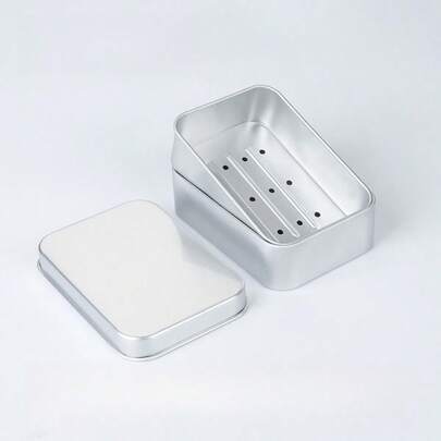 1pc Luxury Aluminum Sealed Soap Dish, Dual Drainage Hole Design For Quick Water Drainage, Lid Cover For Dust & Water Protection, Corrosion-Resistant Aluminum Alloy Material, Suitable For Bathroom Sink, Kitchen Sink, Storage Of Soap, Keeps Surface Clean & Dry, Portable Home Use