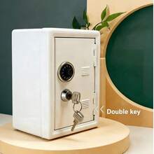 1pc All-Metal Password Piggy Bank, Built-In Coin Box + 2 Keys, Minimalist White Password & Key Dual Security Metal Money Box, Birthday Gift - White - View 3