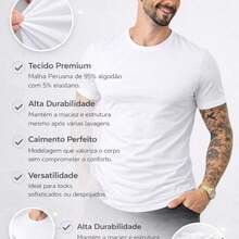 Men's Basic T-Shirt, Plain Cotton, Premium Peruvian Knit - 白色 - 查看 6