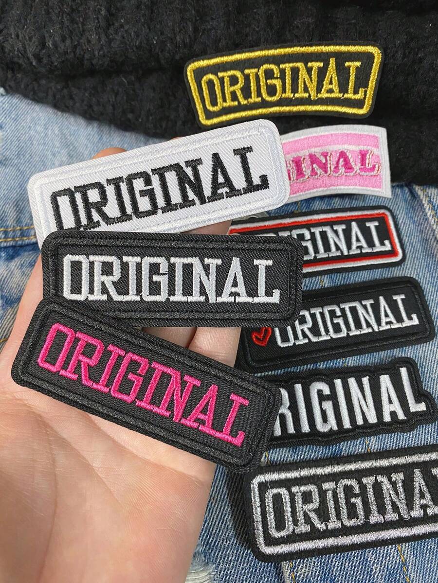 1套3/9件裝黑金銀粉色原創英文字母刺繡貼片，可愛時尚條紋聚酯纖維徽章貼布，DIY衣物熨燙貼片縫製配件布貼，適用於背包、牛仔褲、夾克、T恤、帽子、洋裝等