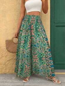 Women's Summer Casual Vacation All-Over Print Wide Leg Pants Spring - Green - View 6