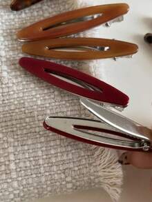 2pcs/Set Acetate Geometric Hollow Oval Hair Clips, Side Bangs Clips, Women Hair Accessories - Multicolor - View 5