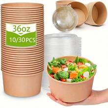 10/30个透明塑料碗带盖，加厚耐用一次性食品容器，适用于盛装冷热食物、派对餐饮外卖，防漏耐热 - 彩色 - 查看 1