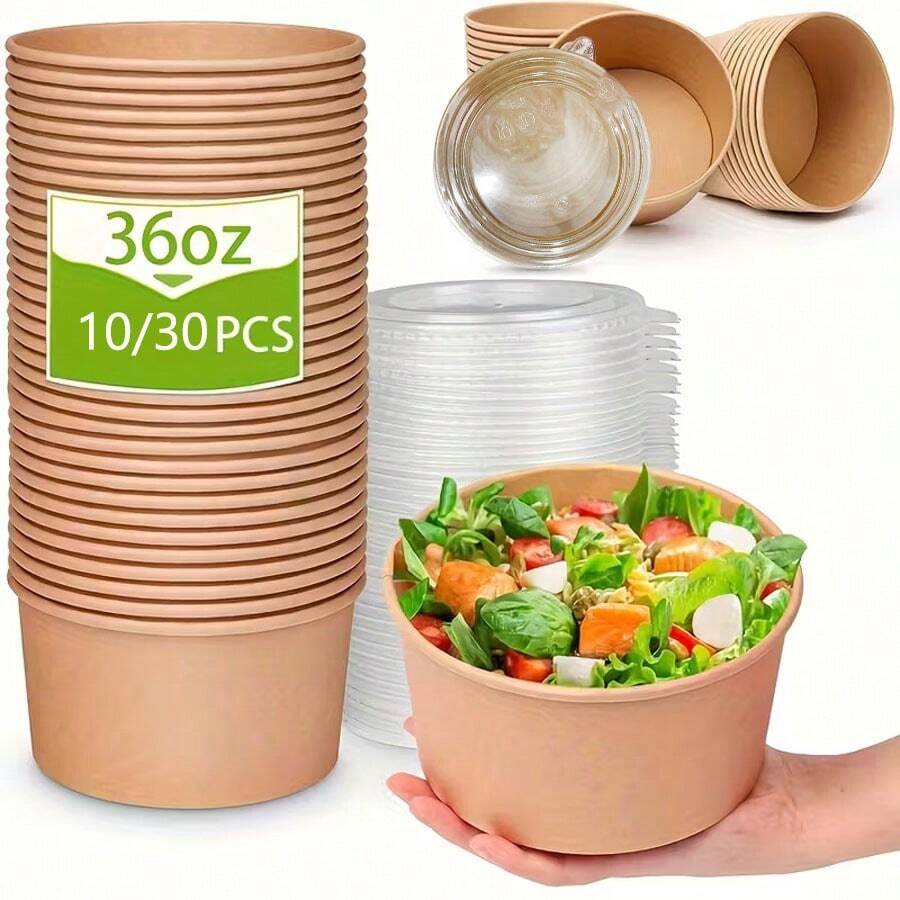 10/30个透明塑料碗带盖，加厚耐用一次性食品容器，适用于盛装冷热食物、派对餐饮外卖，防漏耐热 - 彩色 - 查看 1