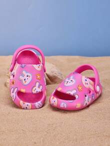 Infant Fashionable Colorful Print Cute Breathable Soft Non-Slip EVA Beach Sandals, 1 Pair Suitable For Toddler Girls & Boys Summer Garden Shoes - Hot Pink - View 3