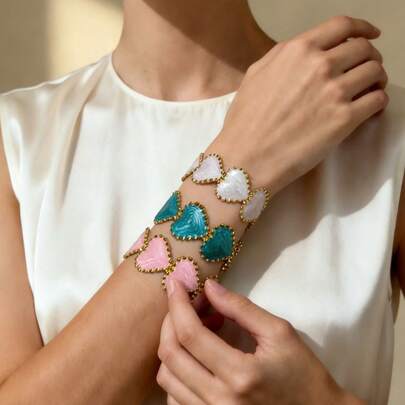 1件复古法式心形开口手镯，奢华简约小众设计，百搭配饰，适合派对和节日佩戴，礼品