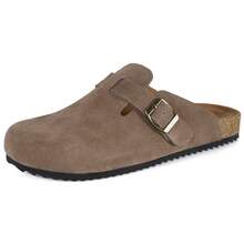Womens Suede Clogs Mens Genuine Leather Mules Cork Footbed Sandals With Arch Support - Brown - View 13