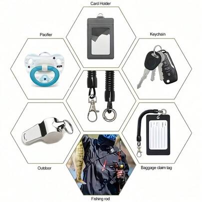 Cordão de espiralado reforçado, chaveiro retrátil com mola flexível, alça de pulso anti-perda para chaves, smartphone, câmera, pen drive, armazenamento de pequenos objetos e uso externo.