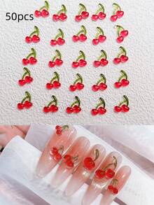 20-500件可愛3D迷你紅色櫻桃樹脂美甲飾品，甜美水果亮面美甲寶石，DIY美甲藝術裝飾配件 - 彩色 - 查看 15