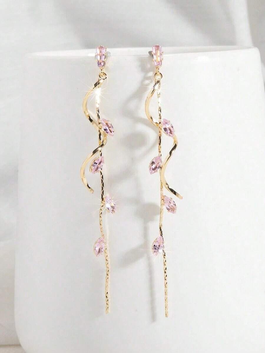 Elegant Luxury Leaf, Star, Teardrop Chain Tassel Pendant Earrings, Suitable For Women's Daily Wear, Weddings, Formal Events, Available In White, Black, Pink, Green, Blue, Multi-Color - 粉色 - 查看 1