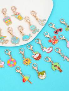20pcs Ocean-Themed Enameled Beachy Stuff & Marine Life Pendant Keychain Charms, Colorful Wishging Bottle Sea Turtle Whale Charms Keyring Bulk - 20pcs - View 7