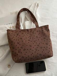 Bolso de lona de gran capacidad con diseño de pequeños patrones de lazo, material versátil y de moda, bolso de hombro ligero y de nicho, para uso en todas las estaciones - Multicolor - Ver 2