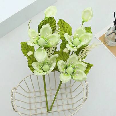 2 piezas Flores de magnolia artificiales con 6 cabezas, ramos de flores de magnolia falsas con tallos largos realistas y hojas verdes para decoración del hogar, boda, mesa, oficina y arreglos florales