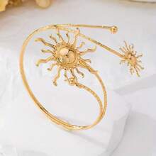1 pieza Brazalete ajustable de metal con diseño minimalista de girasol, estilo europeo y americano, para mujeres - amarillo dorado - Ver 3