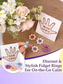 5个感官减压指环 - 旨在缓解压力，可调节指环，多色渐变。适合成人，可用作手指按摩器。不同纹理的尖刺珠子减压指环，适用于家庭、户外、学校、办公室、旅行以及各种节日场合。 - 彩色 - 查看 3