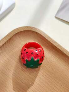 1枚可爱3D草莓苹果树脂戒指，适合女性日常佩戴 - 水果戒指 - 查看 4