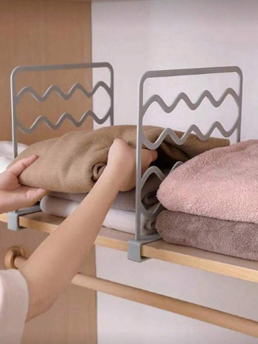 Bộ 2 vách ngăn tủ quần áo thiết kế lượn sóng, không cần khoan, dụng cụ sắp xếp quần áo bằng nhựa phù hợp cho quần áo gấp gọn, khăn tắm, chăn mền, tuyệt vời cho phòng ngủ, tủ quần áo, bàn trang điểm, tủ đựng đồ, phòng giặt, phụ kiện lưu trữ tiết kiệm không gian. - Nhiều màu - Xem 1