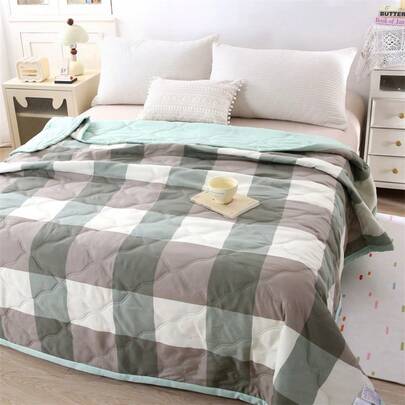 1pc Printed Plaid Lightweight Quilt Blanket, Modern Minimalist Soft & Comfortable, Suitable For Single Or Double Bed, All Seasons Thin Blanket, Sofa Throw, Towel Blanket For Home, Bedroom, Living Room, Office