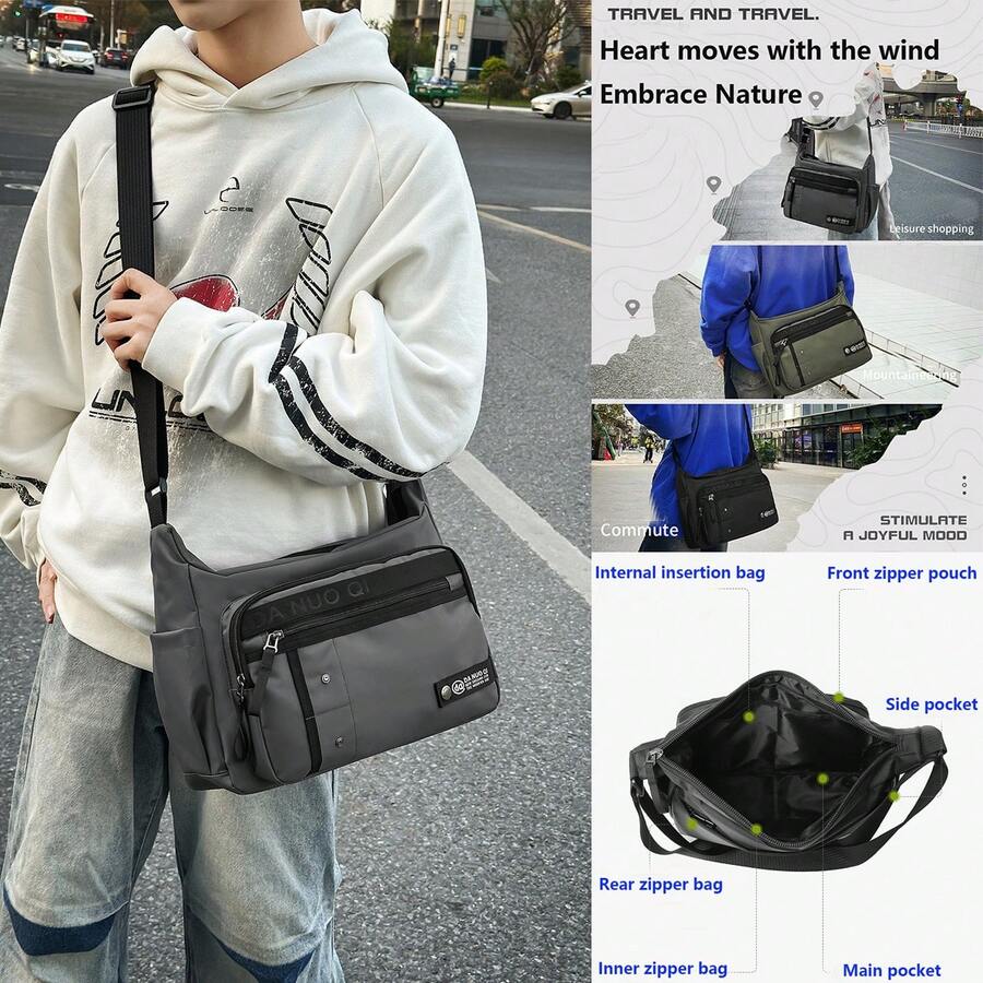 大容量邮差包背包单肩包多隔层旅行包多功能单肩包新款休闲通勤斜挎包 - 彩色 - 查看 1